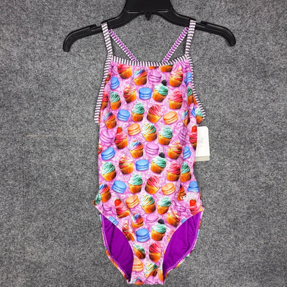 Dolfin Uglies Womens Cupcake Macaron Print One Piece Swimsuit Purple 36 DS0510